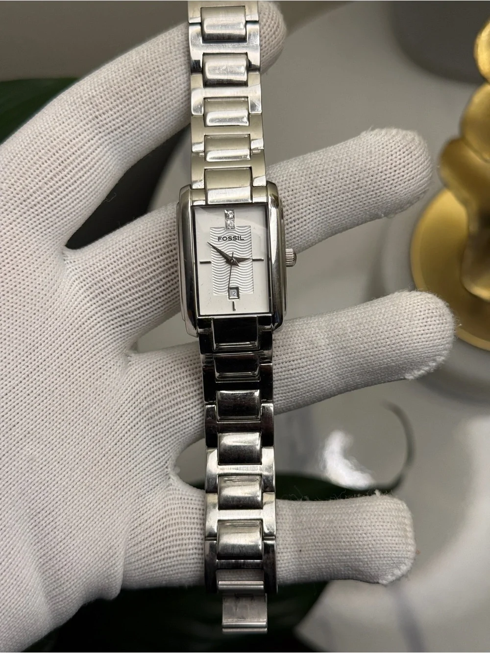 Fossil Stainless Steel Rectangular Bracelet Watch Womens Silver